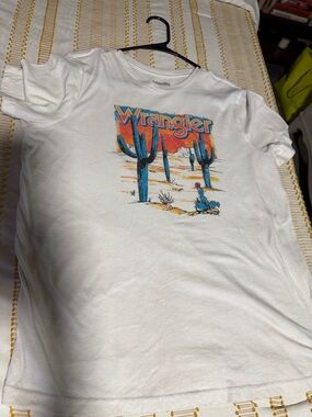 Wrangler White Tee with Blue & Orange Cactus Graphic